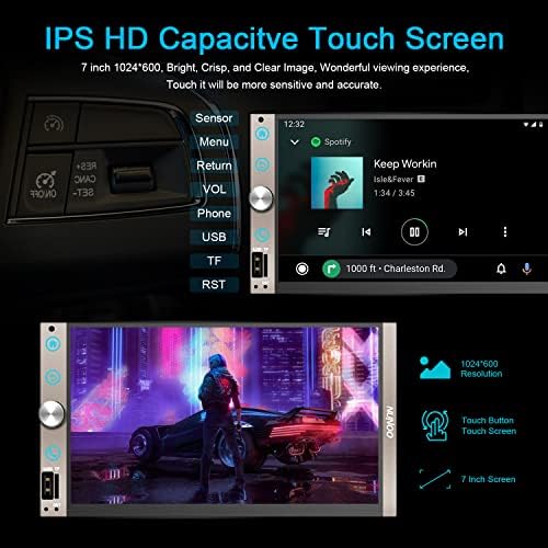 Dupla Din autórádió Rádió Apple CarPlay Android Auto hangvezérlés, 7 Hüvelykes HD érintőképernyő autórádió,