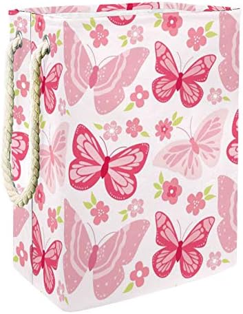 MAPOLO Szennyesben Pillangók Rózsaszín Összecsukható Vászon Szennyes Tároló Kosár fogantyúval, Levehető
