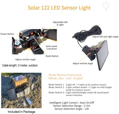SOLONLED 122 LED-es Napelemes Kültéri Biztonsági lámpa mozgásérzékelővel Távirányító Parkolás Utcai Lámpák