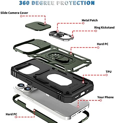 Pompvla iPhone 14 Pro Max Esetében Képernyő Védő[2Pack] Mágneses Gyűrű Kitámasztó,a Kamera Fedél Katonai
