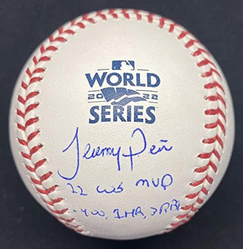 Jeremy Pena 22 WS MVP Statisztika Aláírt 2022 World Series Baseball Logó MLB Holo - Dedikált Baseball